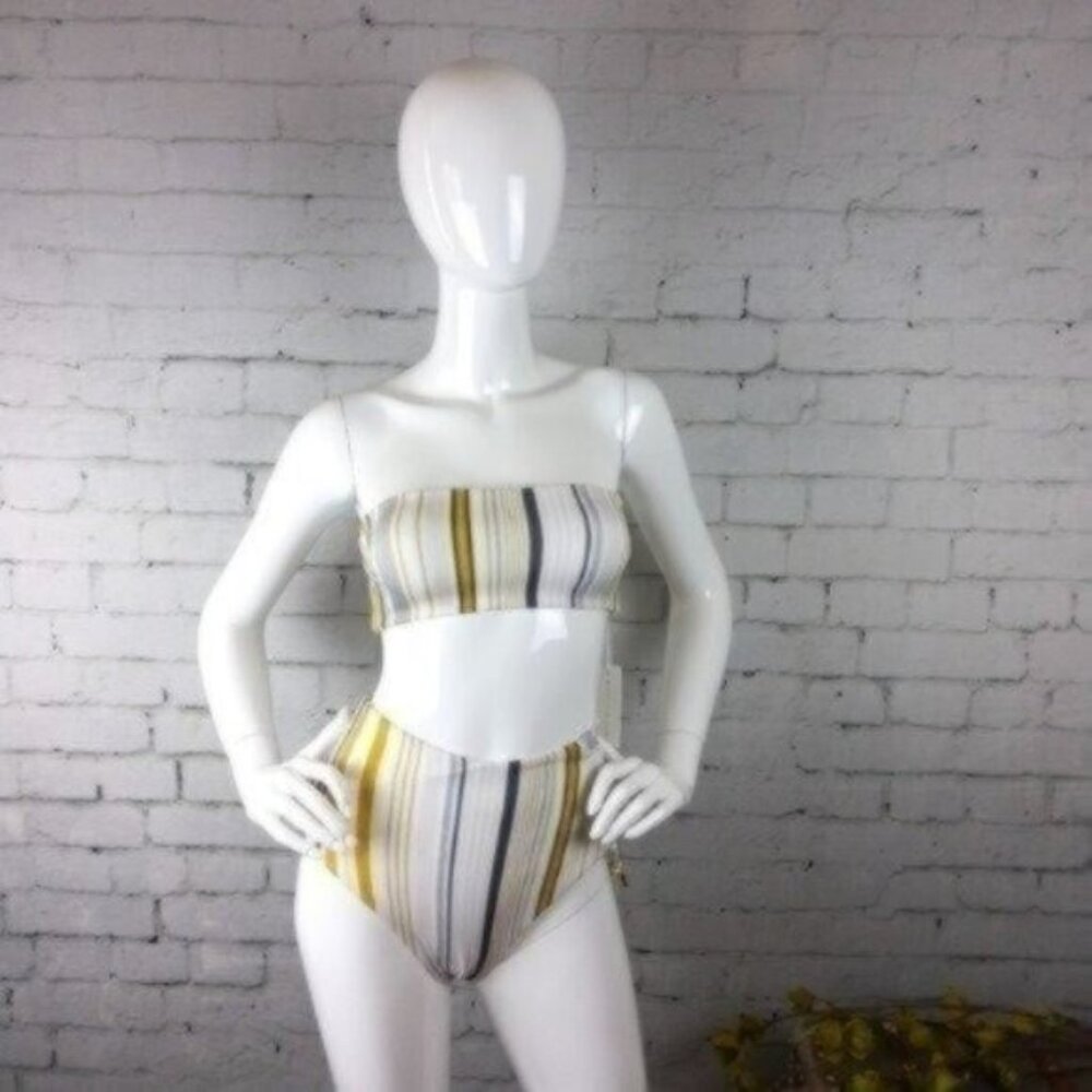 Kopper & Zink Striped High Waisted Bikini Cream XS